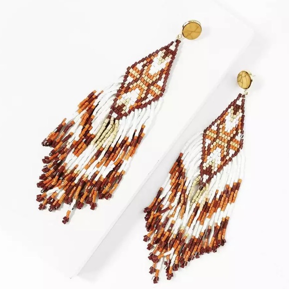 Free People Brown and White Beaded Earrings - Picture 3 of 6